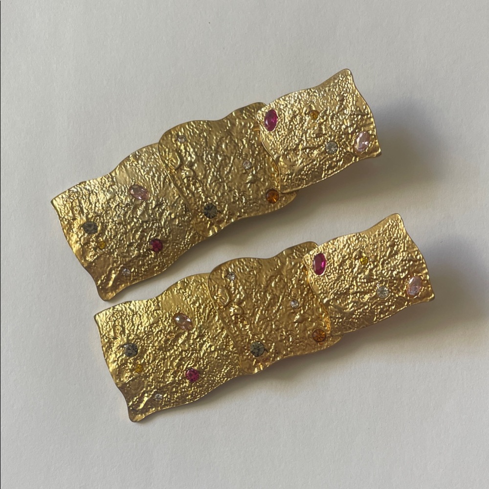 Zara Gold Textured Earrings with Gem Accents